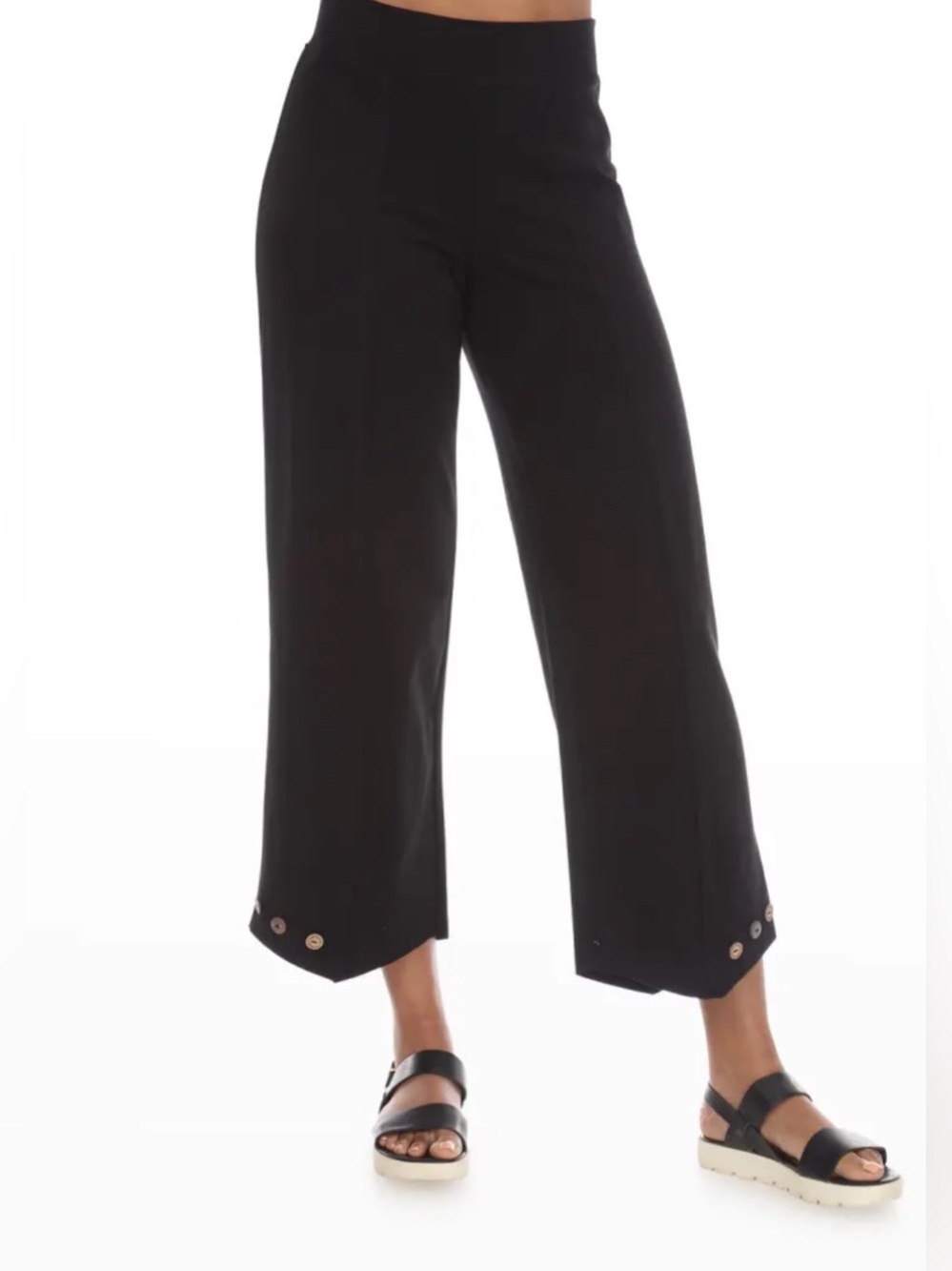 neon buddha Black Wide-Leg  Pants with Hem Buttons Size XS NWT